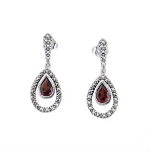Teardrop Garnet and Marcasite Earrings w/Frame